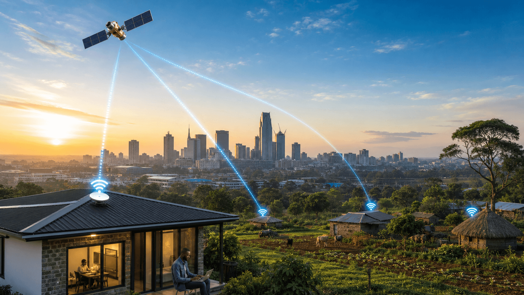 Amazon LEO satellite internet coverage concept over Kenya