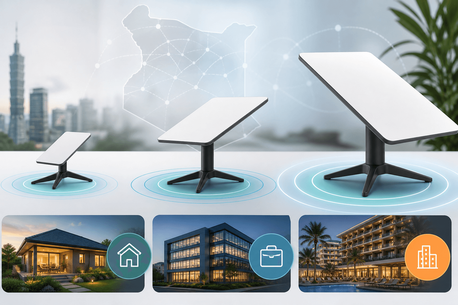 Three unbranded satellite internet package tiers for Amazon LEO internet packages in Kenya