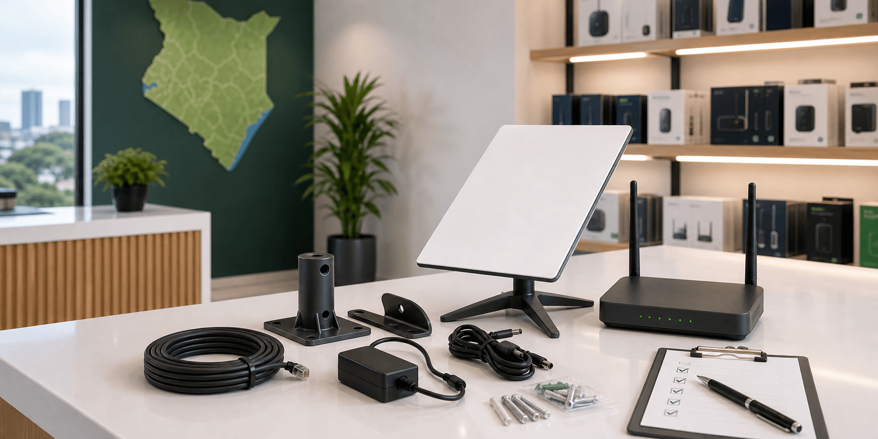 Where to buy Amazon Leo Internet kits in Kenya with a clearly rectangular satellite terminal